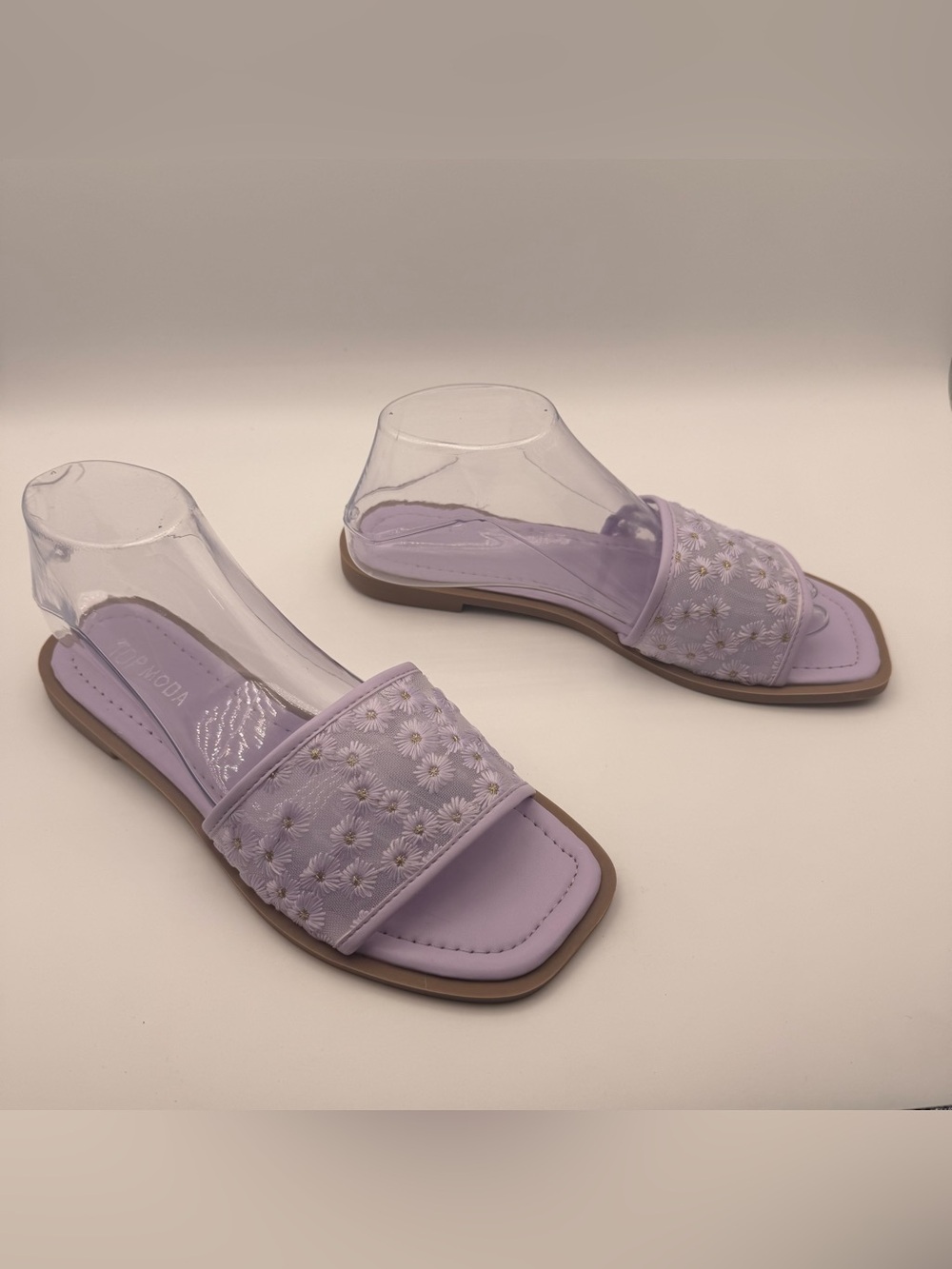 Top Moda ZITA-1 Lavender Floral Embroidered Slide Sandals Women’s 8.5 New
